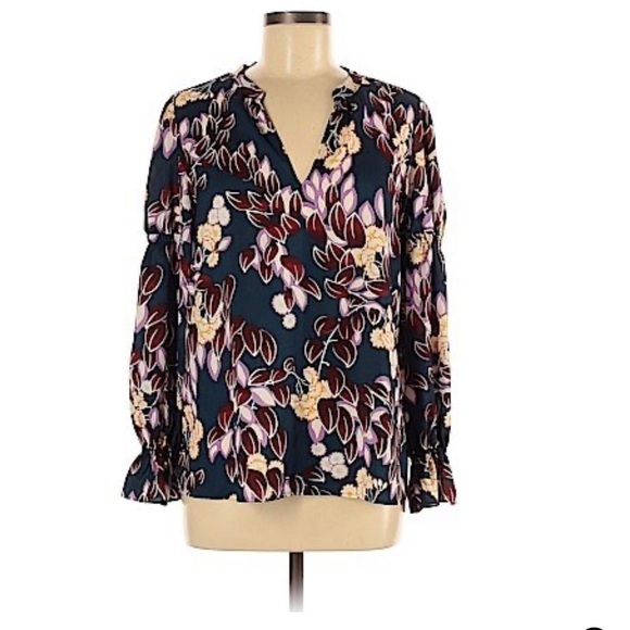 Ann Taylor Floral Maroon and Blue Blouse - Picture 1 of 5